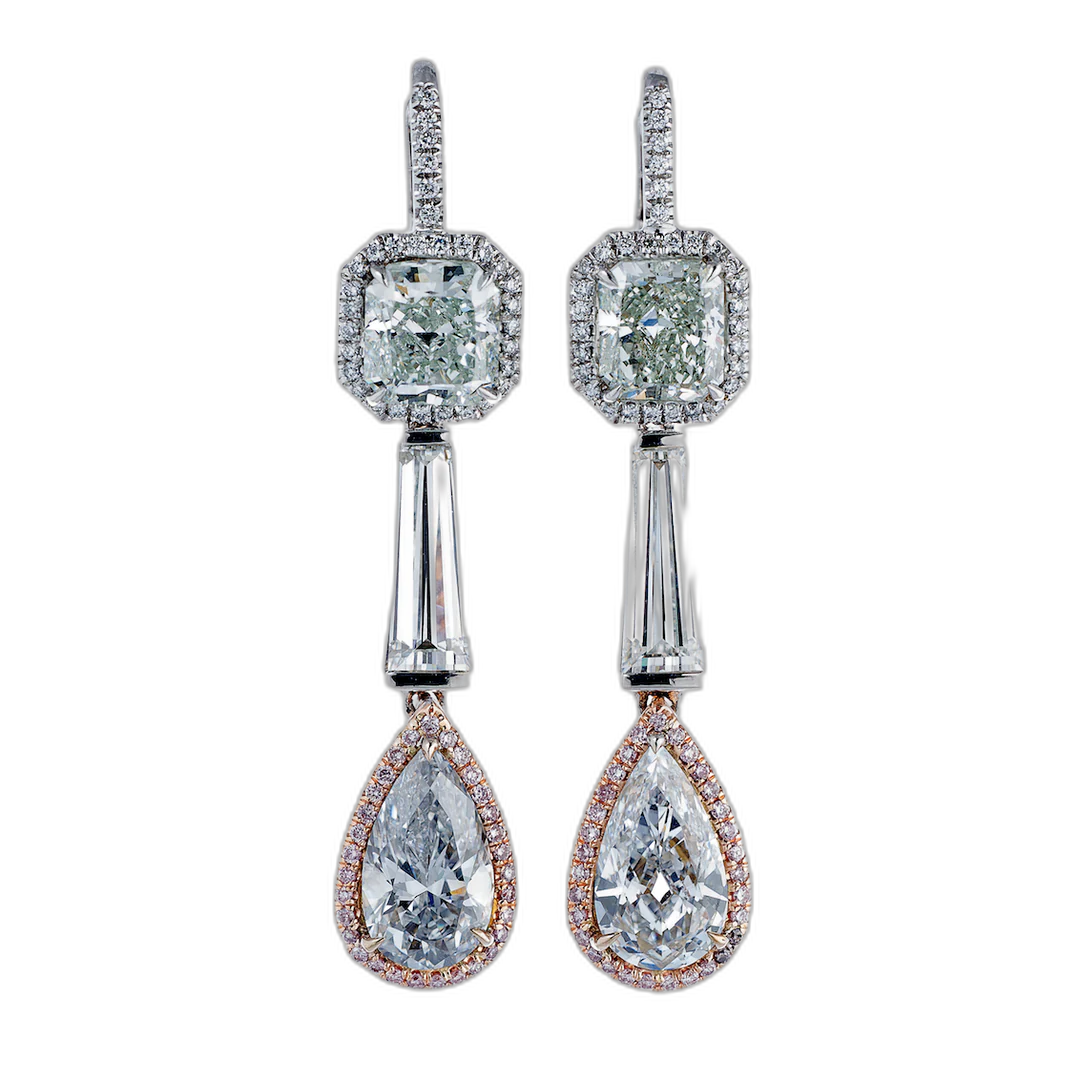 Fancy blue and green diamond drop earrings